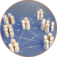 Wooden figures map out a plan