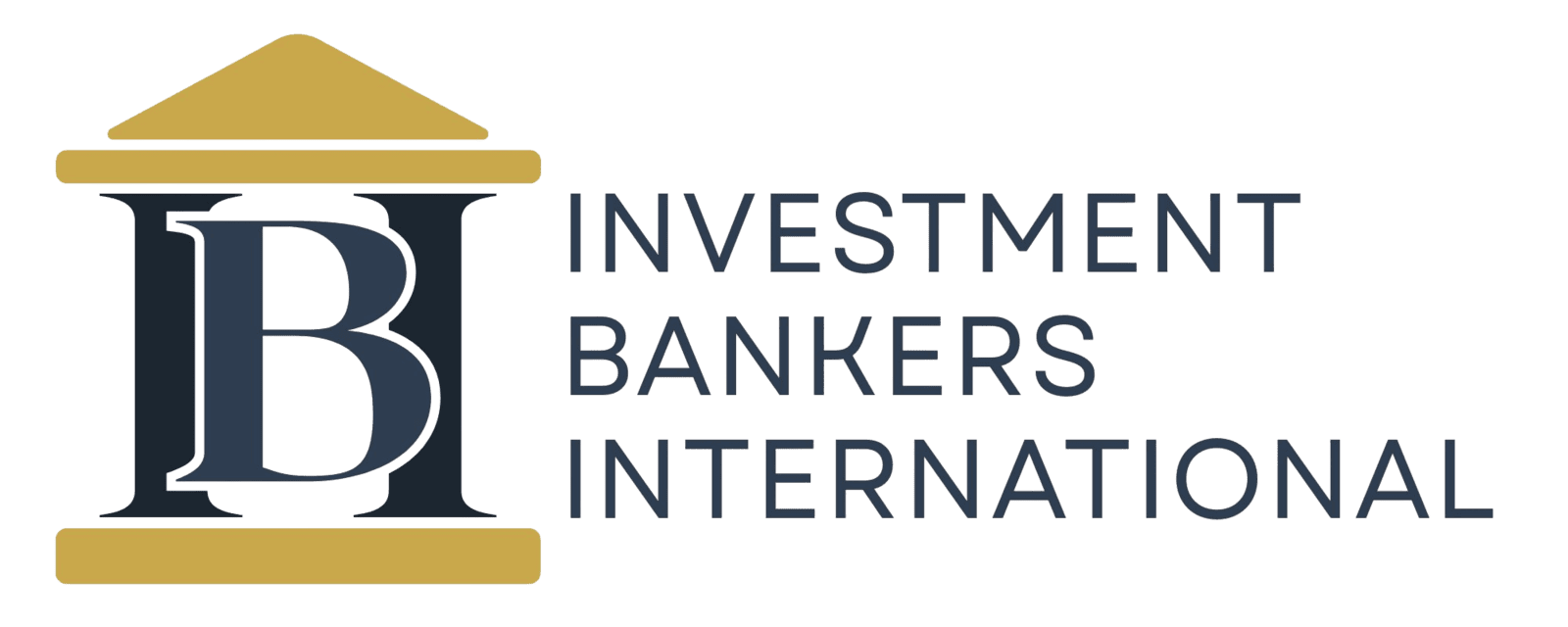 Investment Bankers International rectangle Logo, with two "I"s forming pillars in a bank graphic and a "B" in between.